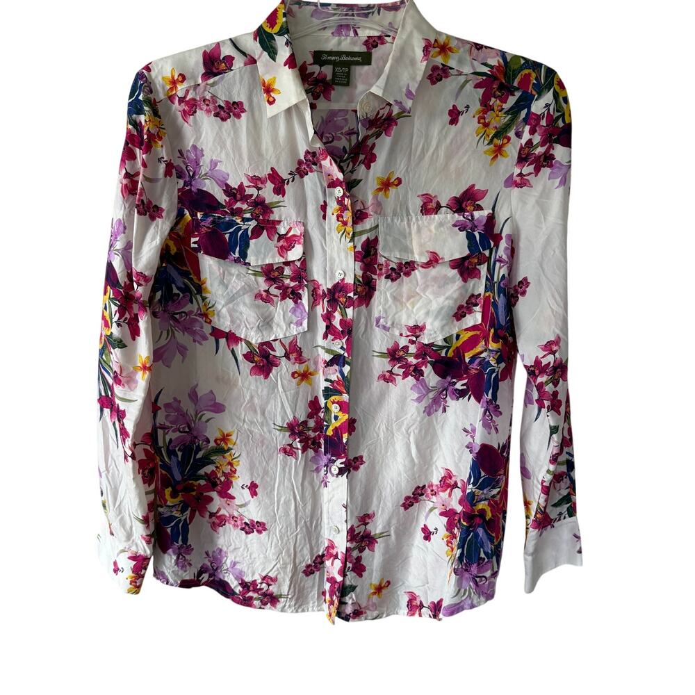 Tommy Bahama Floral lightweight drape buttondown blouse size XS/P - Picture 2 of 7